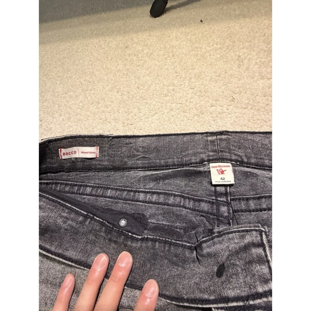 True Religion Rocco Relaxed Skinny Jeans Men's 42 Gray Black Wash Flap Pocket